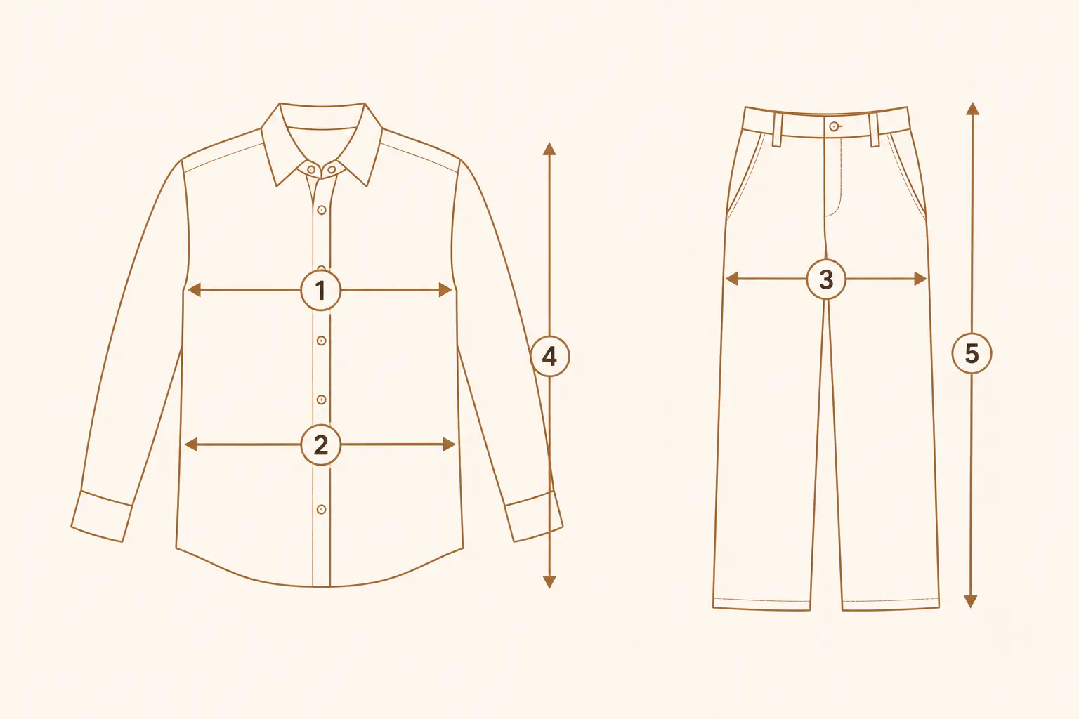 Chemise et pantalon avec cinq repères de mesure à plat